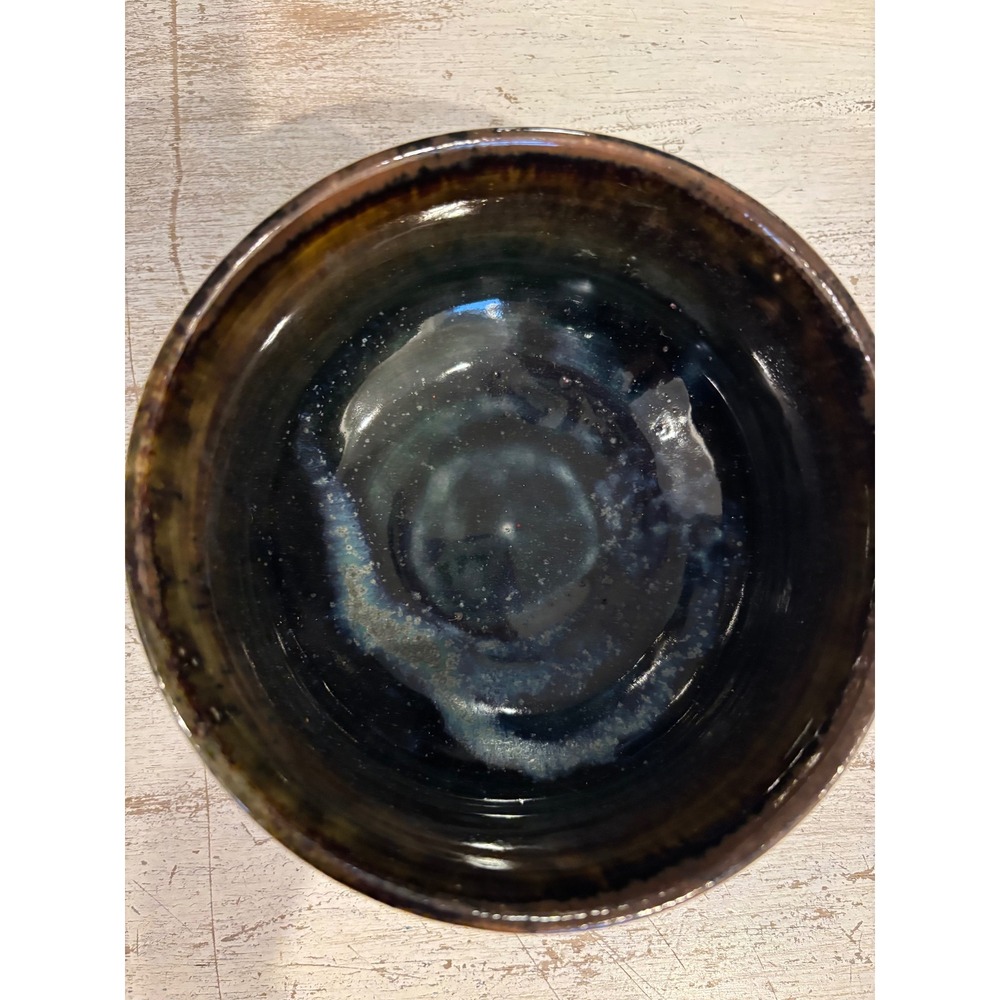 Studio Pottery small bowl brown blue galaxy glaze signed SM trinket bowl snacks
